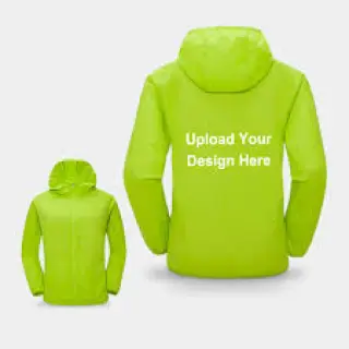 This line of custom rain jackets comes in a variety of bright colors and designs,