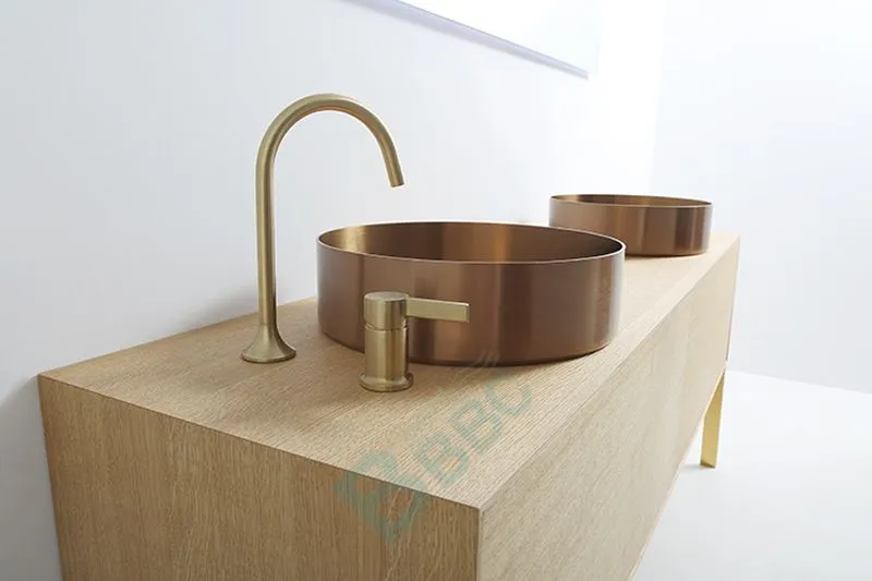 MDF&Solid-Wood veneer Free-standing Bathroom Vanities with Stainless Steel Basin