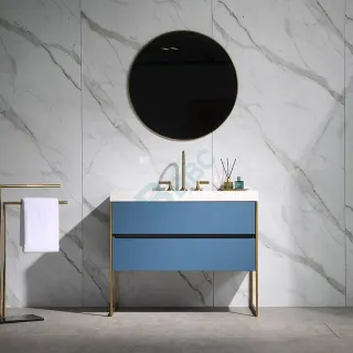 Stainless Steel Frame of Free-standing Bathroom Vanities with ceramic basin