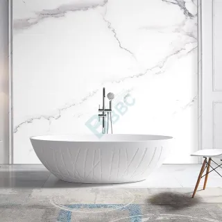Oval Solid surface free-standing Bathtub with Bird Nest Design for Hotel