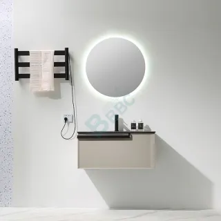 Plywood Wall-hung Bathroom Vanities with ceramic basin and metal frame shelf