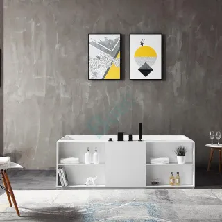 Square Solid surface free-standing Bathtub with Storage