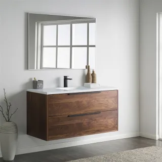 A single-sink vanity is a good choice for small bathrooms, whether only one person regularly uses the room.