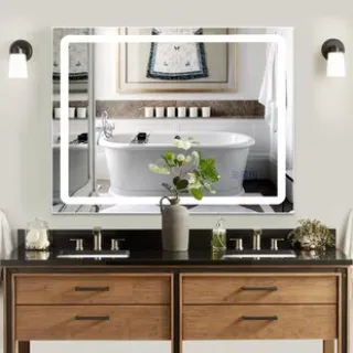 LED bathroom mirrors, LED backlit bathroom mirrors, bathroom mirror frames, illuminated bathroom mirrors, electric bathroom mirrors, anti-fog bathroom mirrors and heated bathroom mirrors.