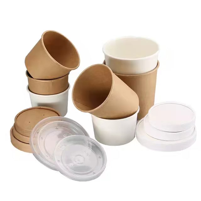 Paper Soup Bowl with Lid Kraft PP 33Oz/1000ml (100 Units)