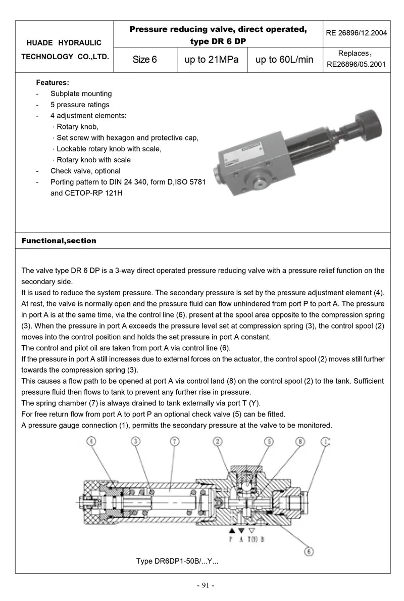 Direct Acting Pressure Reducing Valve DR6DP