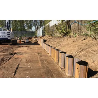 If the soil is too hard or too dense, an impact hammer may be used to complete the installation. In certain locations where vibration is a consideration, the sheet can be hydraulically pushed into the ground. 