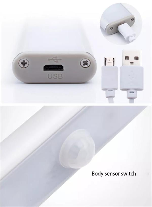 Luz de armario LED El más nuevo 20LEDs Dimmer USB Luz de sensor de movimiento recargable debajo de la iluminación del gabinete