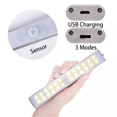 LED Closet Light Plus récent 20LEDs Gradateur USB Rechargeable Motion Sensor Light Under Cabinet Lighting