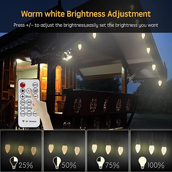 Luces de Navidad LED para exteriores de 50 pies con 20 bombillas de plástico regulables de 1 W C35 y patio trasero de grado comercial resistente a la intemperie IP65