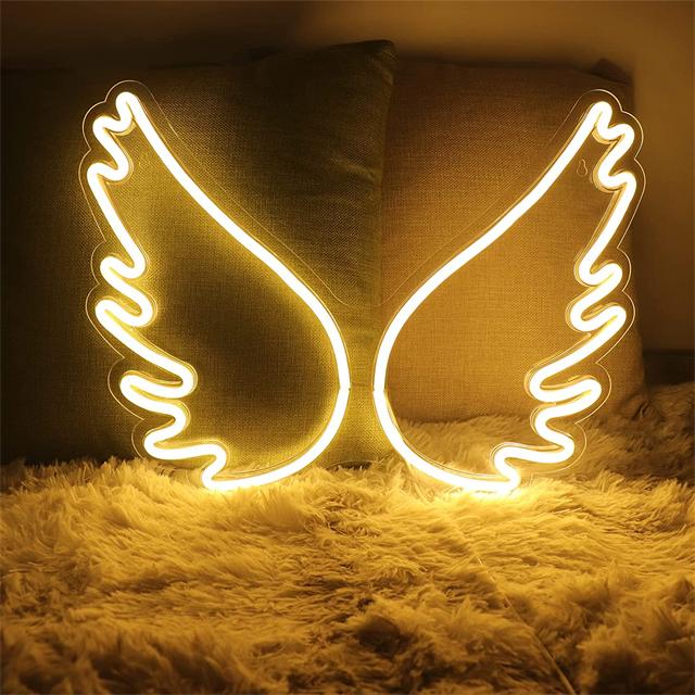 Beautiful Angel Wings LED Neon Light On Bedroom Wall