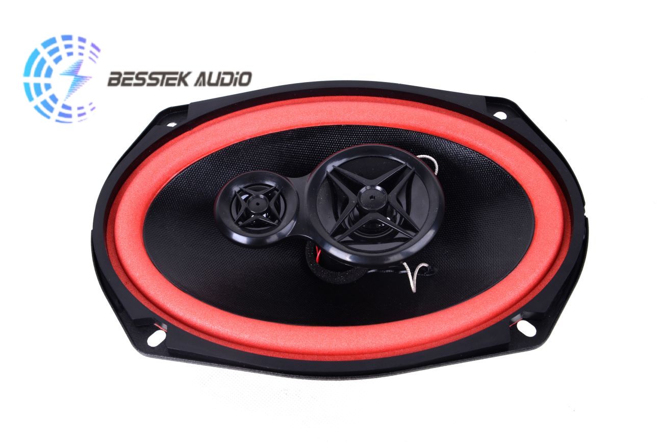 2x Audiotek K69.5X 6x9” 5-Way Coaxial Car Speakers – 1400 Watt Peak, Red, For Stereo Upgrades