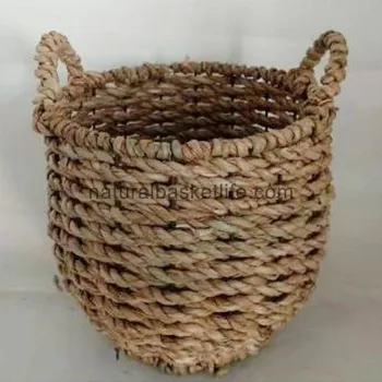 Grass Baskets With Wire Frame, Weaving From Natural Grass
