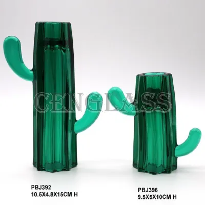 Cactus design glass pillar candle holder