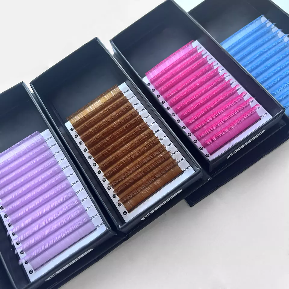 custom color lashes lash trays individual colored soft eyelash extensions volume rainbow mink las extension supplies