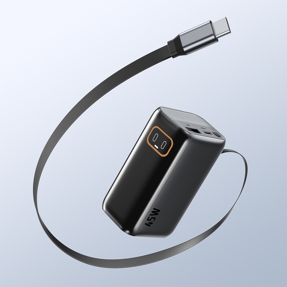 45W 10000mAh Super Mini Power Bank with Retractable Cable and