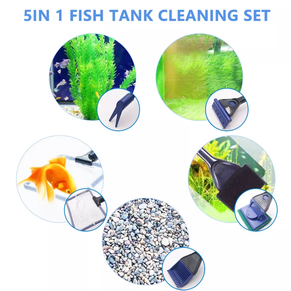 Raybow manufacturer fish tank 5 in 1 cleaning set koi gravel cleaning tools use extension rod fish pond tank aquarium brush