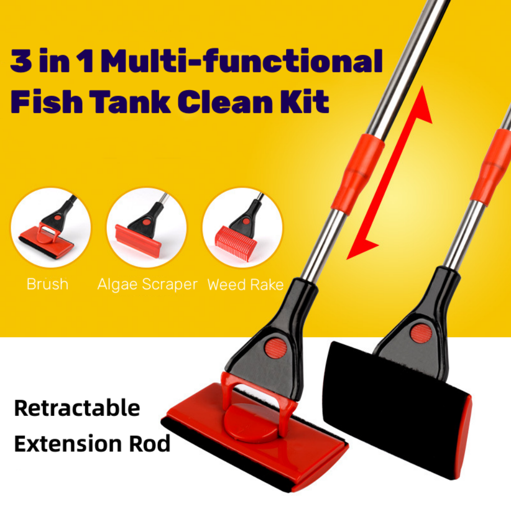 3 In 1 Multi-function Fish Tank Cleaning Tool Telescopic Brush Scraper Water Plants Rake Aquarium Cleaner