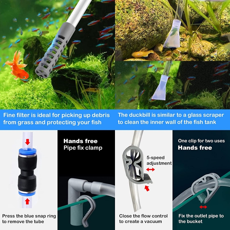 Fish tank cleaning tool manual siphon water change aquarium vacuum gravel sand cleaner