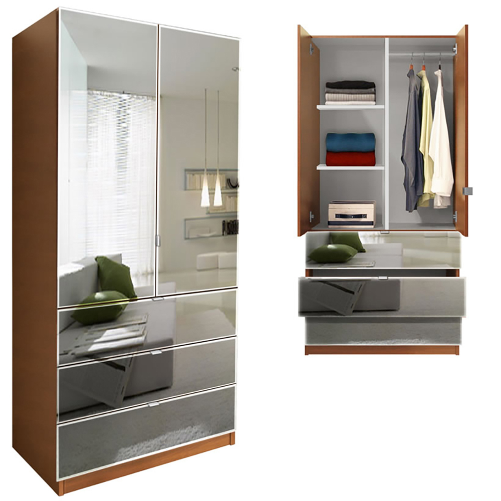 Modern Bedroom Wooden Mirror Door Wardrobe Design