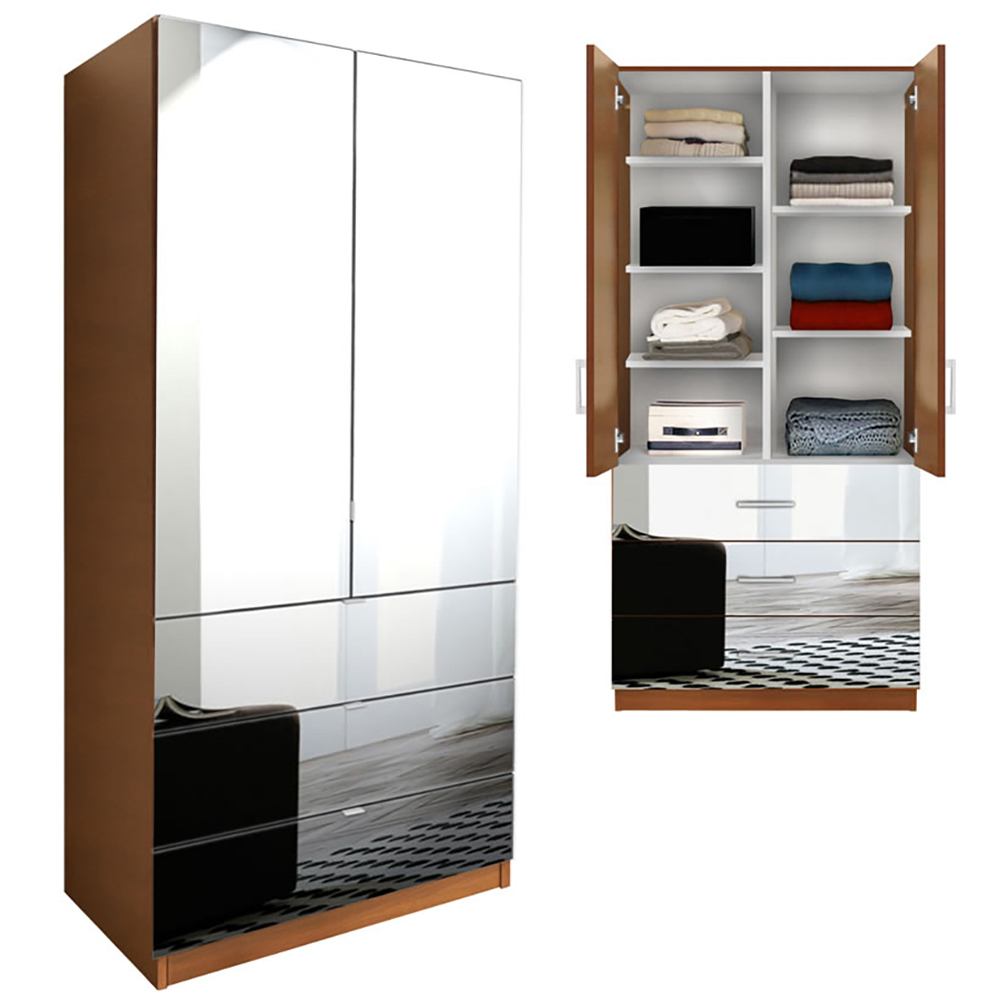 Modern Bedroom Wooden Mirror Door Wardrobe Design