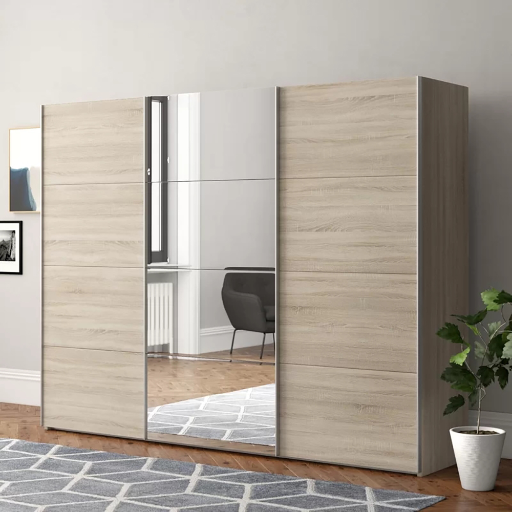 Wooden Bedroom Furniture Sliding Mirror Door Wardrobe