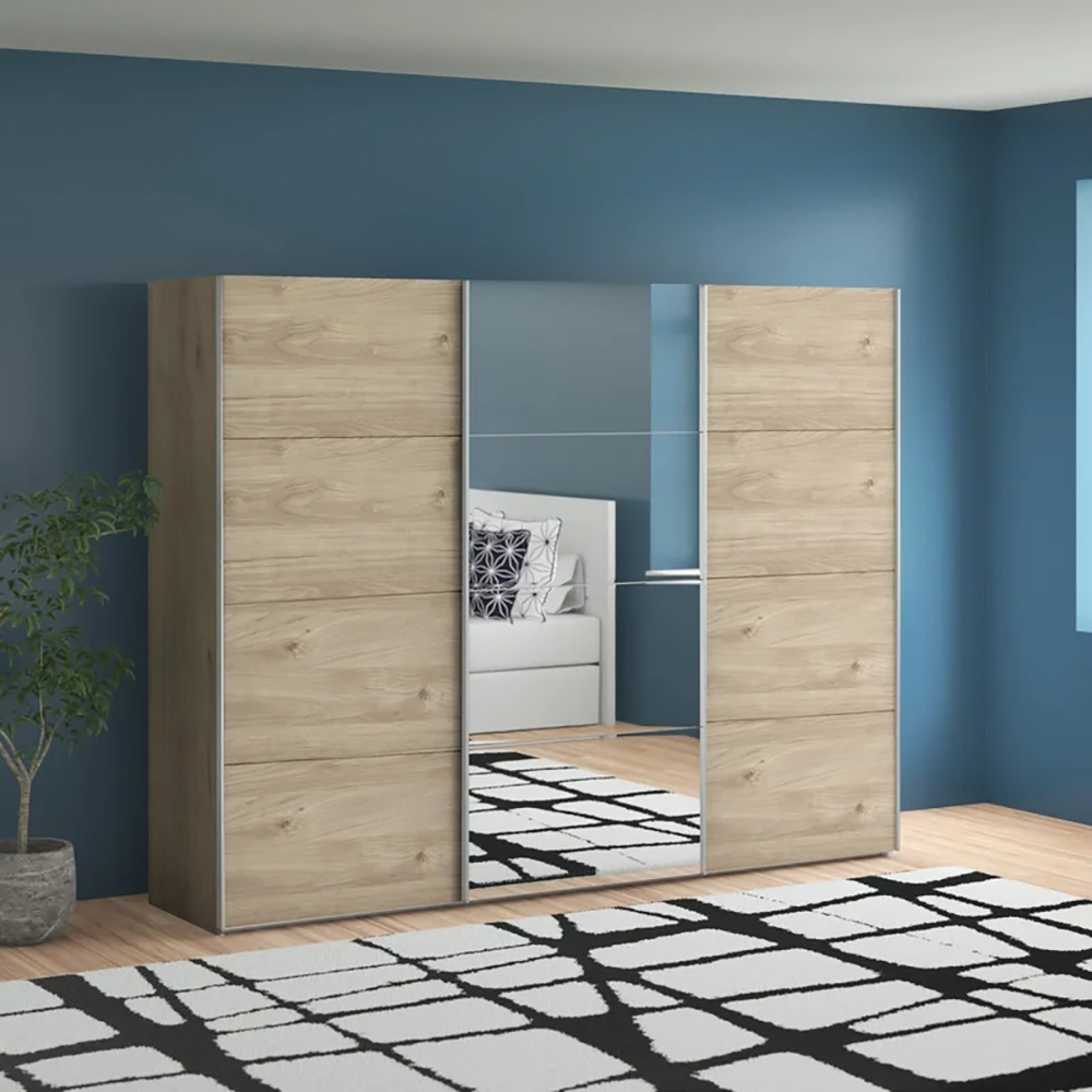 Wooden Bedroom Furniture Sliding Mirror Door Wardrobe