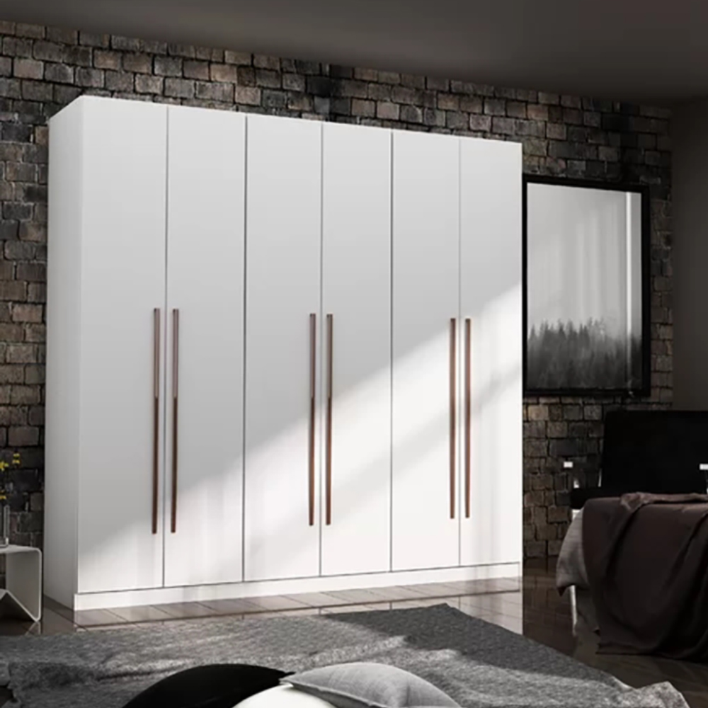 Freestanding Wardrobe Bedroom White 6 Door Armoire