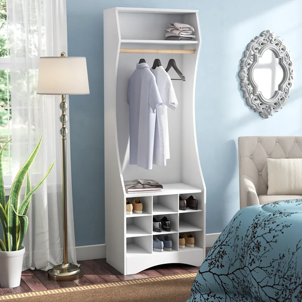 Open Wardrobe Simple Style White Furniture Design