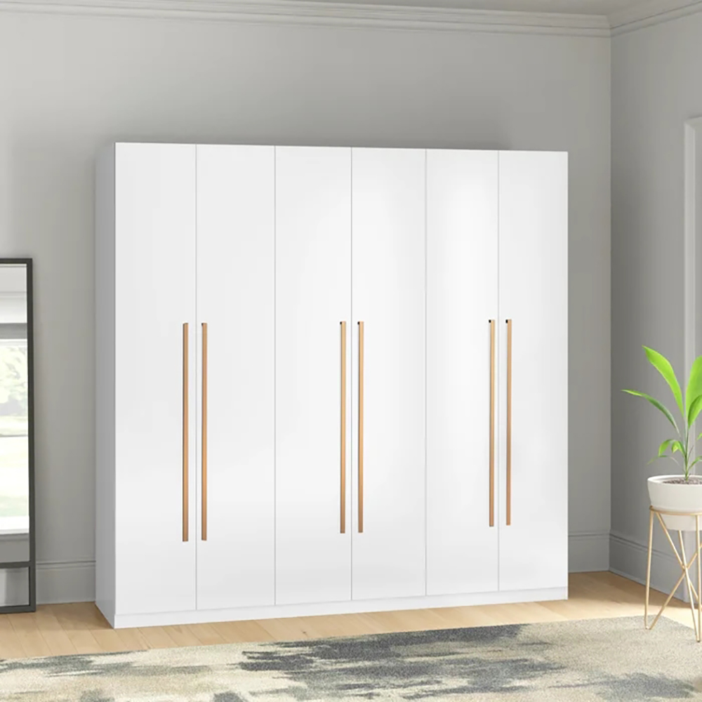 Freestanding Wardrobe Bedroom White 6 Door Armoire