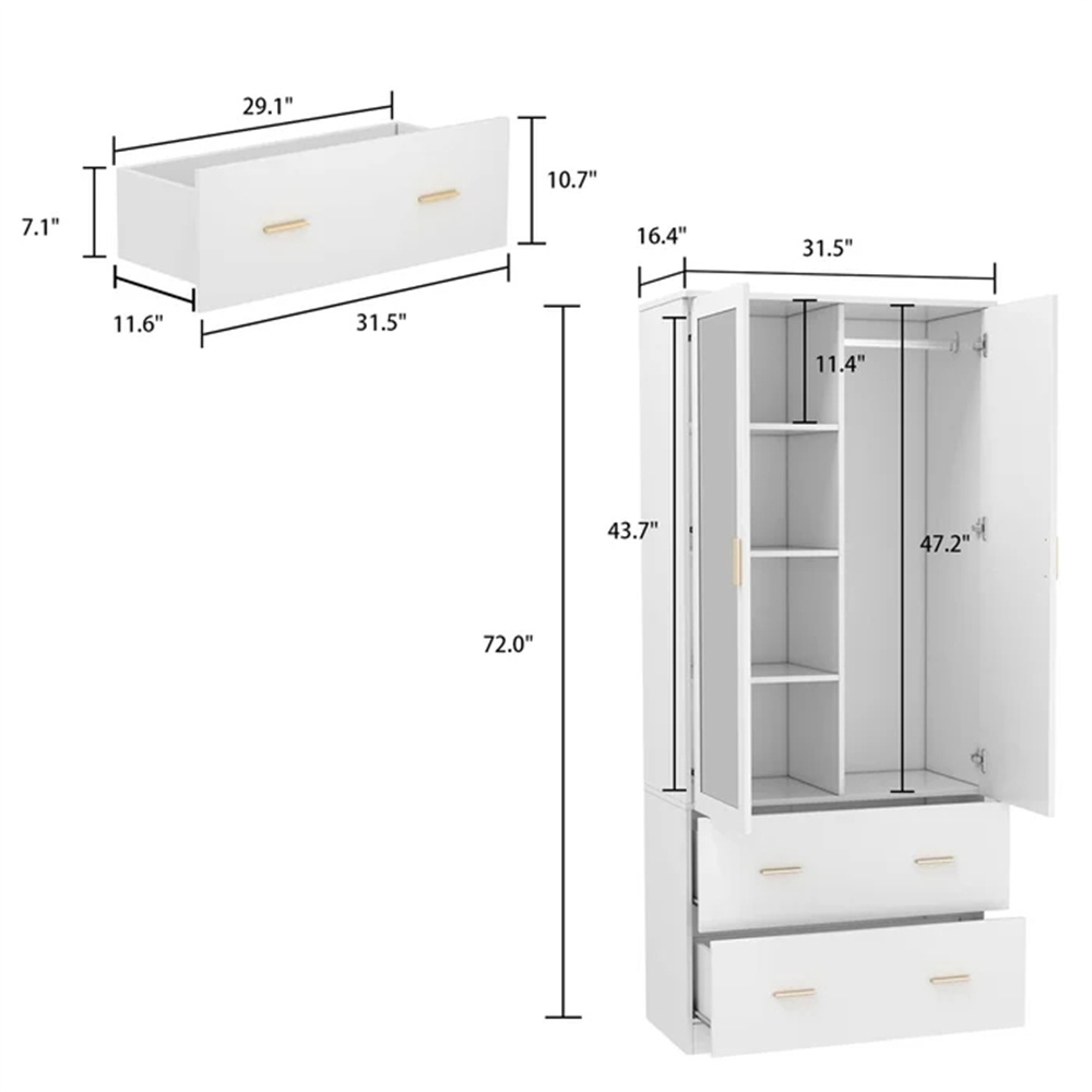 Mirror Door Wardrobe Design Bedroom Storage Armoire