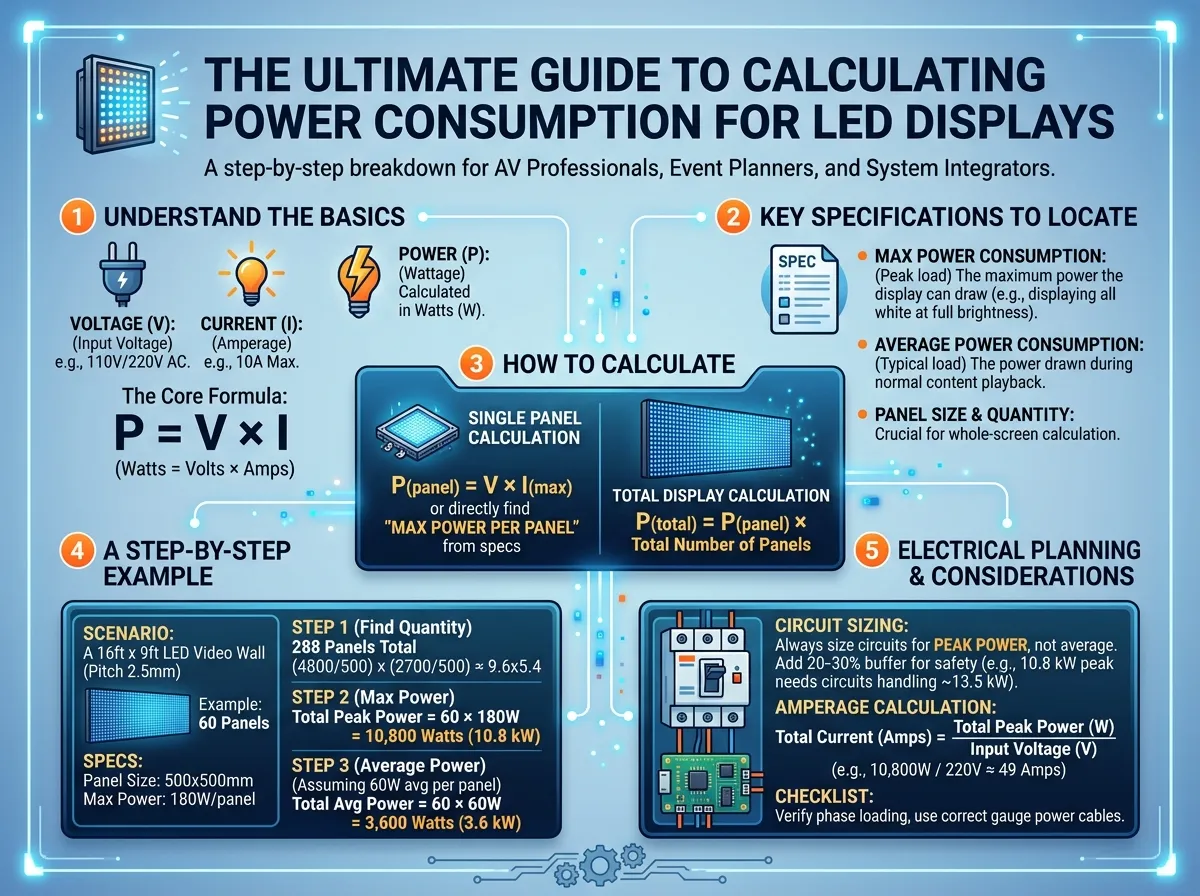 Calculating Power Consumption for LED Displays (2026 Formulas & Tools)