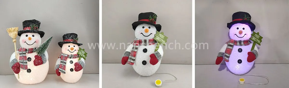 Christmas Sitting Snowman Table Fireplace Decor with Light