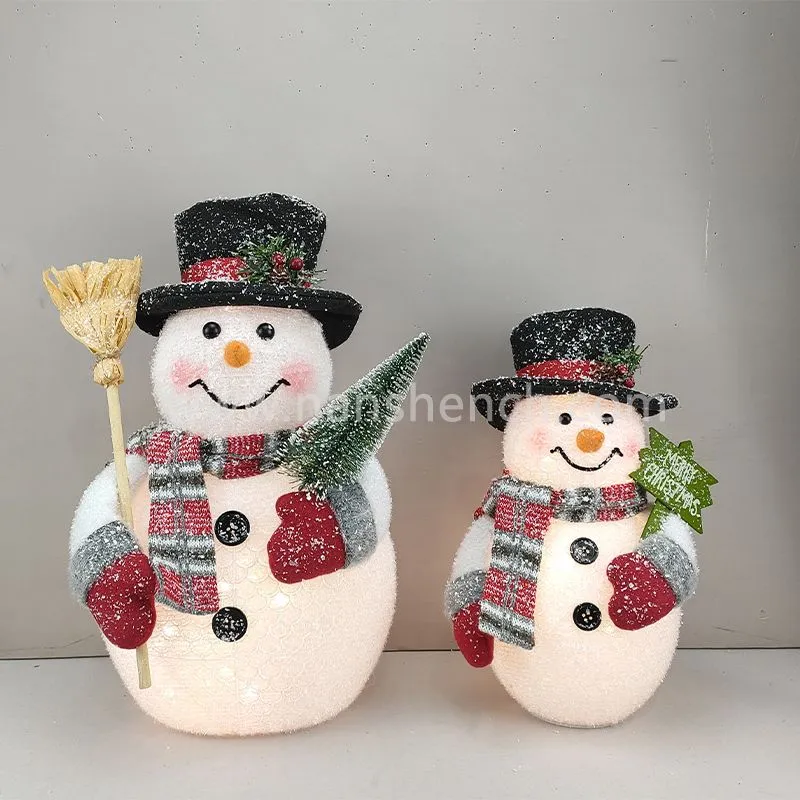 Navidad sentado muñeco de nieve mesa chimenea decoración con luz