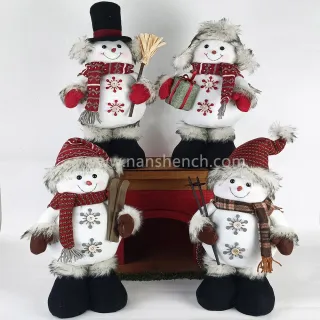 Standing Fireplace Snowman Figurine for Xmas Decorations