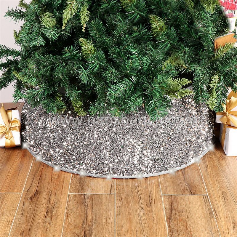 LASPERAL Black Tree Skirt 46 Inch Sequin Glitter Christmas Tree Skirt Double-Layer Velvet Fabric Sparkle Xmas Tree Skirts Round Tree Cover Mat For Halloween Christmas Party Decorations