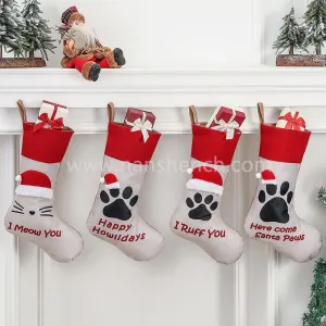 Christmas Stocking Pet Paw With Santa Hat