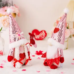 Valentine Gnome Pink Sequin Rudolf Faceless Doll