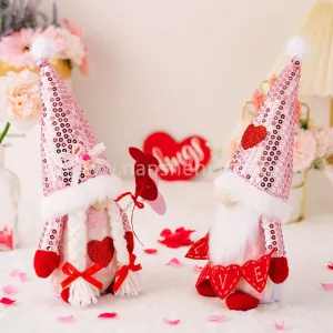 Valentine Gnome Pink Sequin Rudolf Faceless Doll