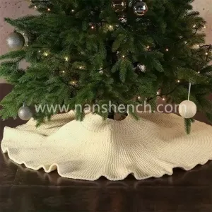 Large Wool Ivory Cable Knit Christmas Tree Skirt