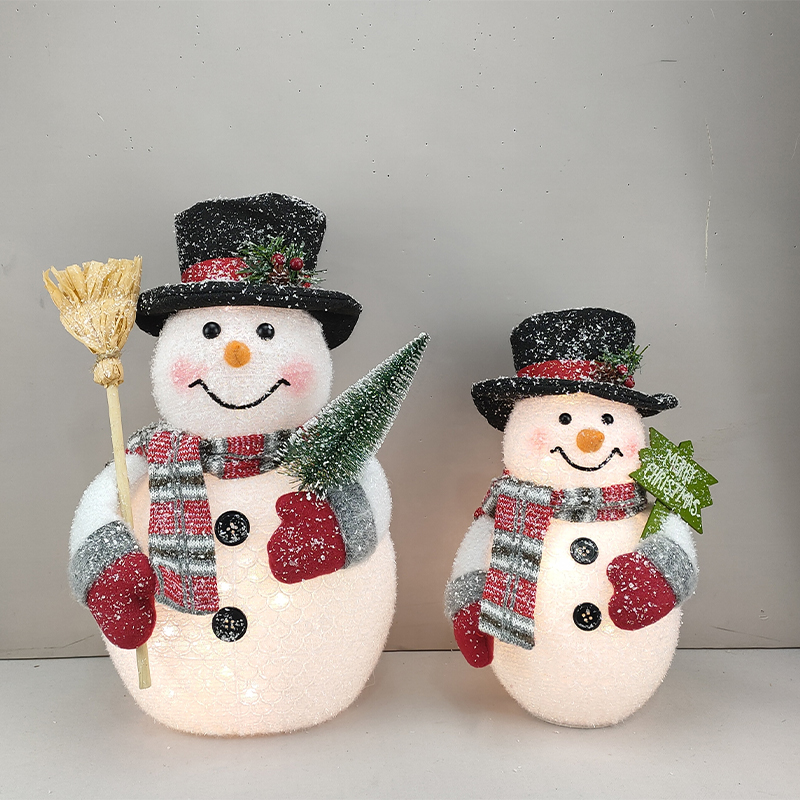 Christmas Sitting Snowman Table Fireplace Decor with Light