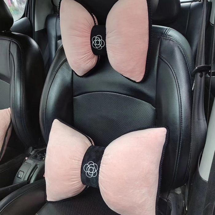 Bowknot Car Seat Headrest Velvet Cushion Pillows