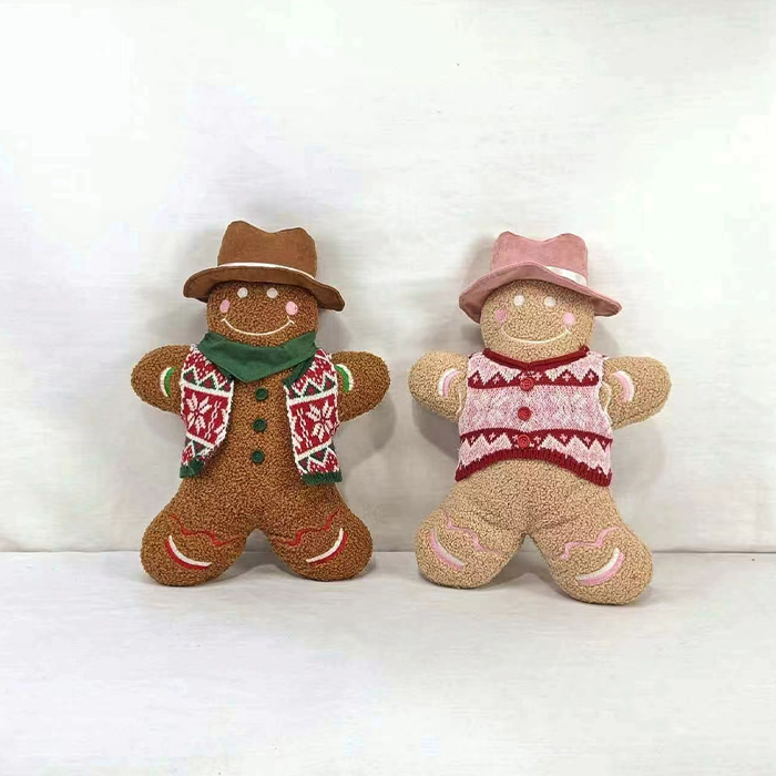 Boy and Girl Christmas Gingerbread Plush Doll Pillow