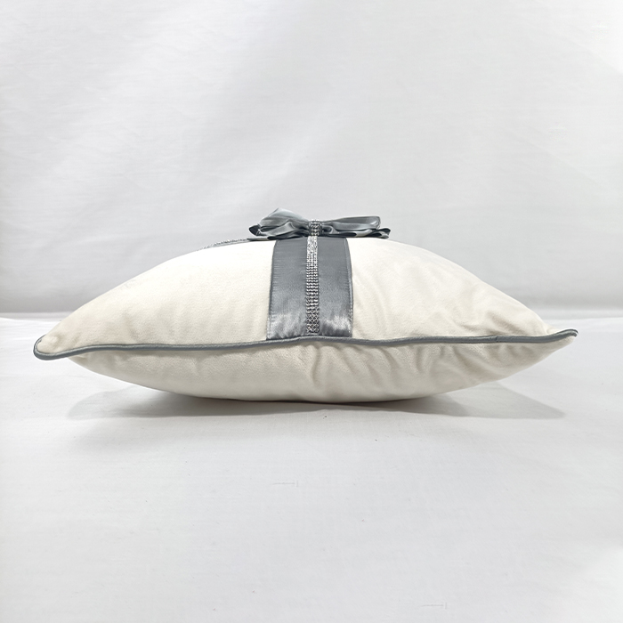 Luxury Silver Bow White Throw Pillow