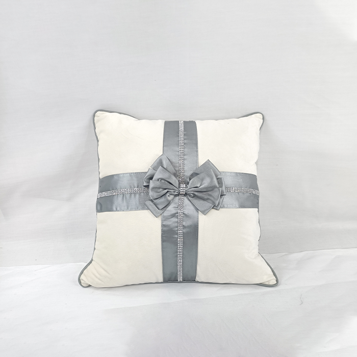 Luxury Silver Bow White Throw Pillow