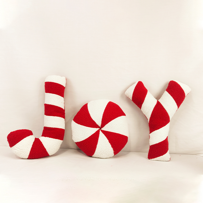 Customized Christmas JOY Cane Red and White Throw Pillow