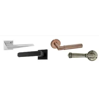 Lever handles on rose are more contemporary door handles which sit on either a round rose or a square rose, and are much smaller than backplates. This type of door handle is operated with a latch; however, it can be paired separately with locking mechanis