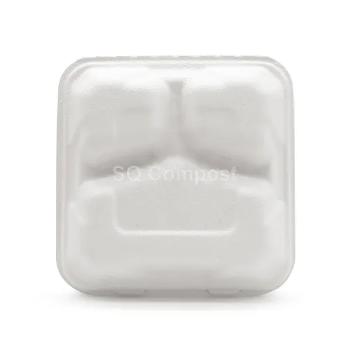 Bagasse Tableware Clamshell Boxes with 3-Compartment