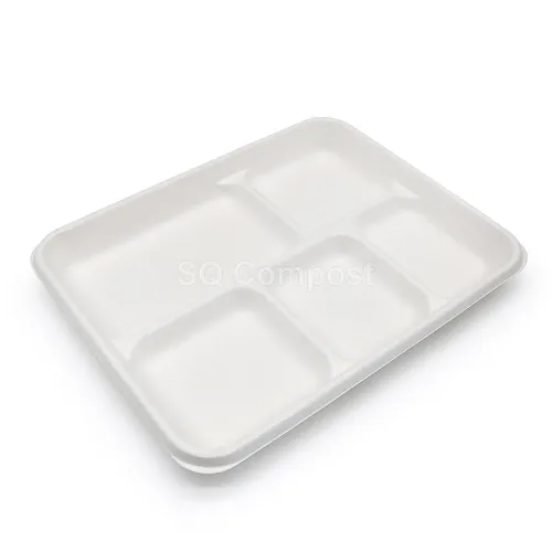 Bagasse Tableware Square Tray with 5-Compartment