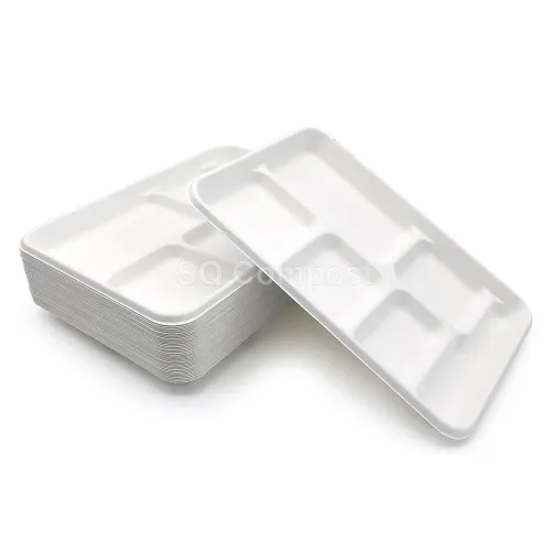 Square Bagasse Tray with 6-Compartment